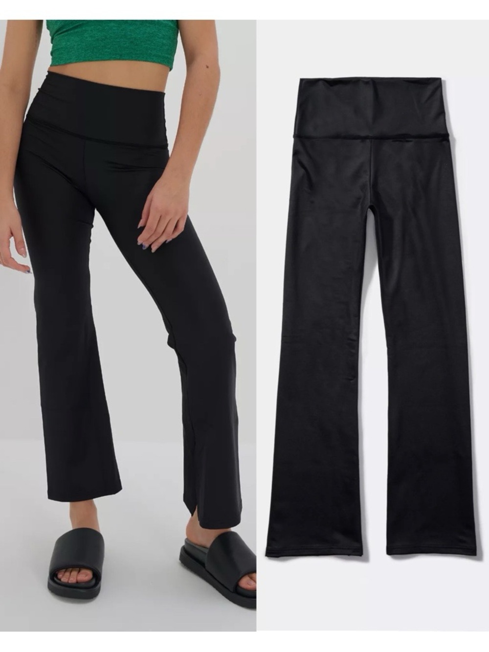 Offline by Aerie • The Hugger Coated Crop Slit Flare Legging 7/8 ankle black